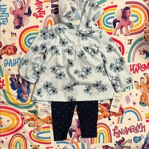 Floral carters Hooded Baby Outfit with Polka Dot Leggings